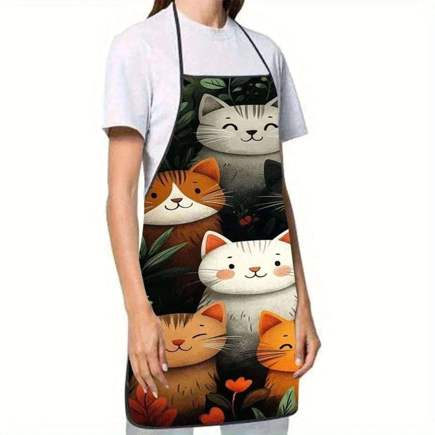 Cute Cat Pattern Kitchen Apron with Hearts & Stars Design-B / 50x75cm