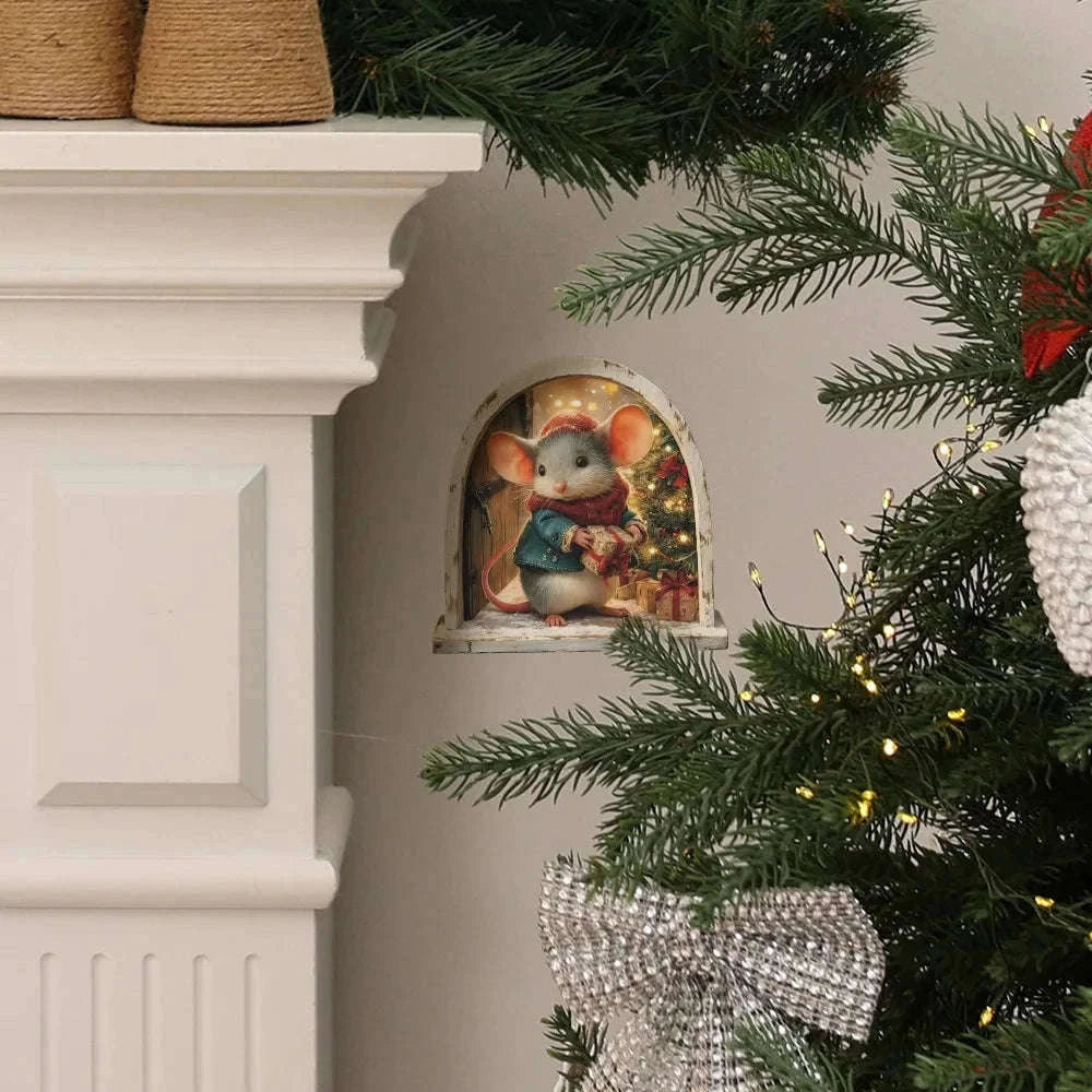 Cute Christmas Mouse Wall Stickers for Festive Holiday Decor-D