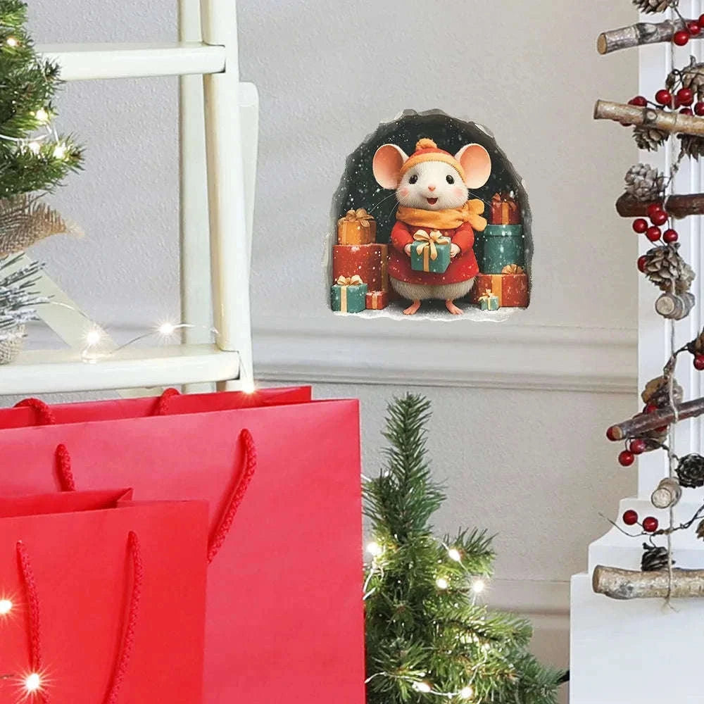 Cute Christmas Mouse Wall Stickers for Festive Holiday Decor-D