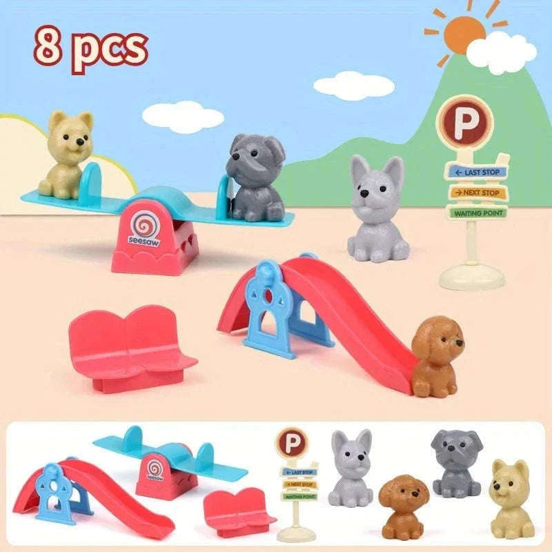 Cute Dog Doll Set with Basket and Play Scene-as  pic