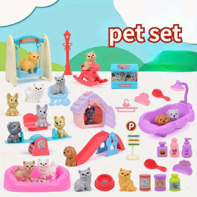 Cute Dog Doll Set with Pet Basket and Play Scene-as  pic