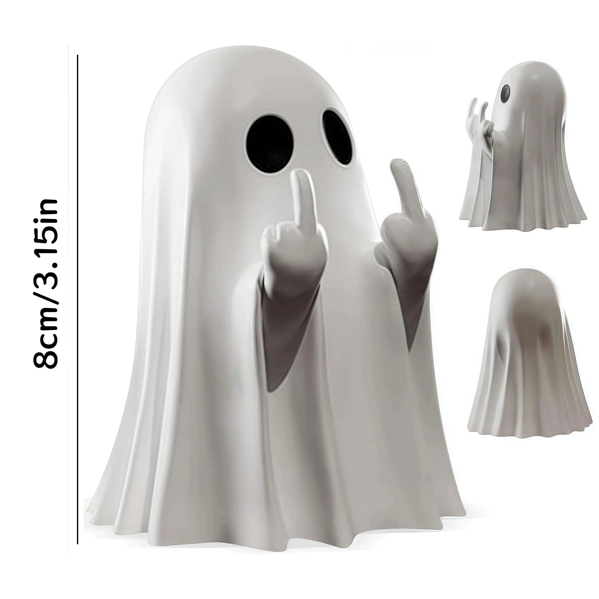 Cute Middle Finger Ghost Statue-white