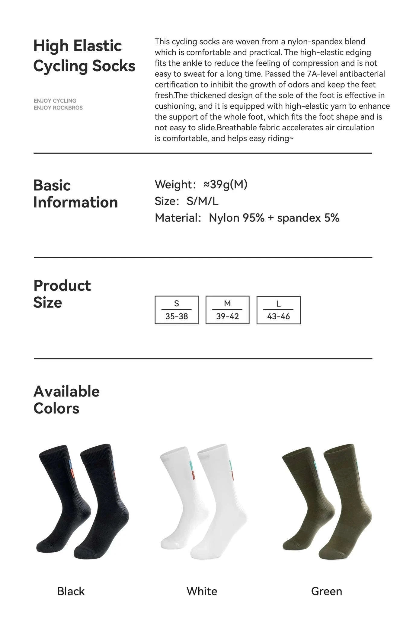 Cycling Socks Knee-High Breathable Stretch Sport Socks-2pairs 490068 / S(EUR 35-38)
