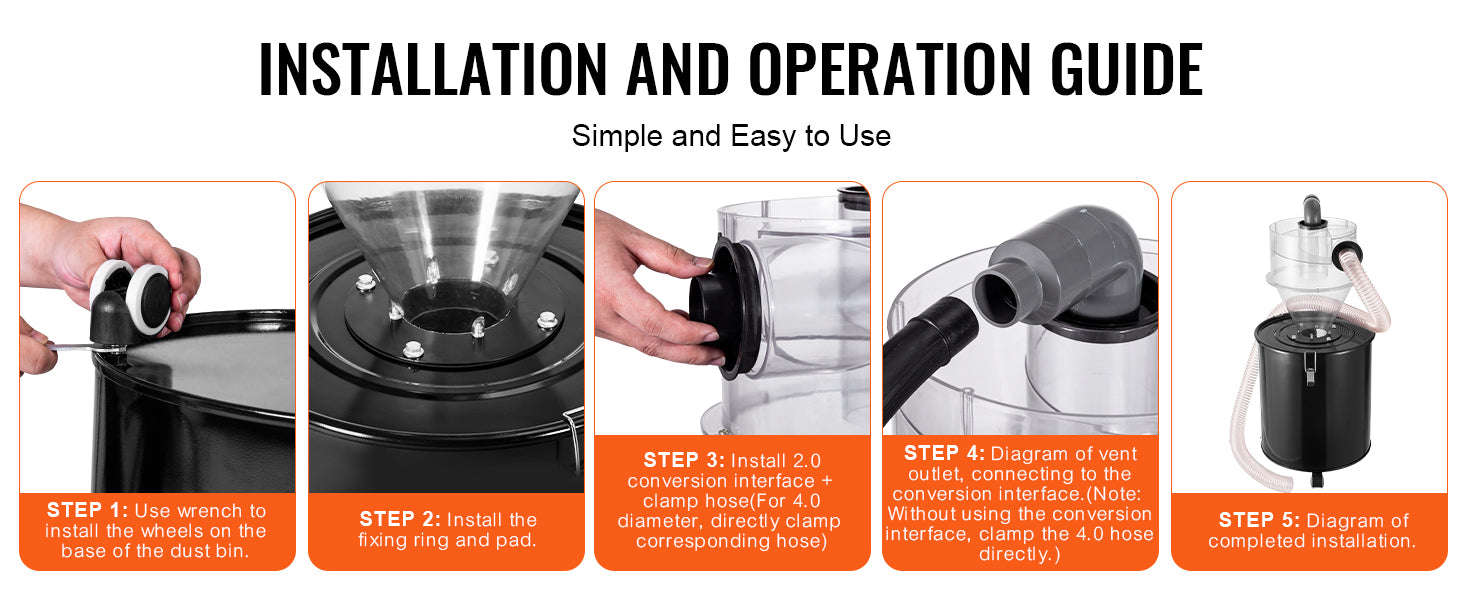 Cyclone Dust Separator with 50L Tank for 4-Inch Hoses-transparent / Germany