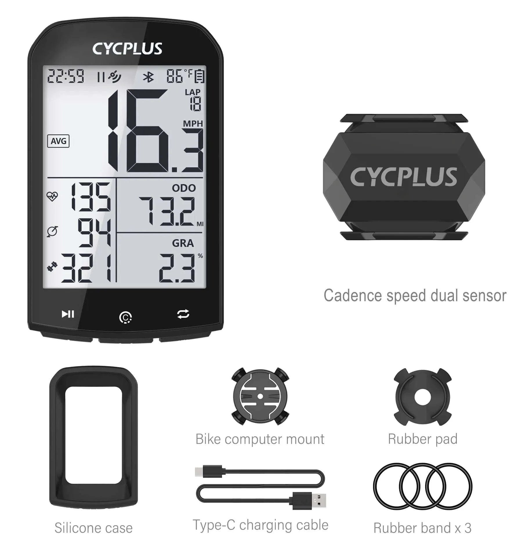 CYCPLUS M1 GPS Bicycle Computer with Bluetooth and ANT+-M1 C3x2 Z1