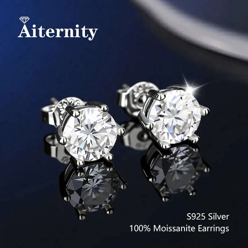D Color Moissanite Stud Earrings in 925 Sterling Silver VVS1-6 Prong Yellow / 1ct(6.5mm)x 2pcs-box