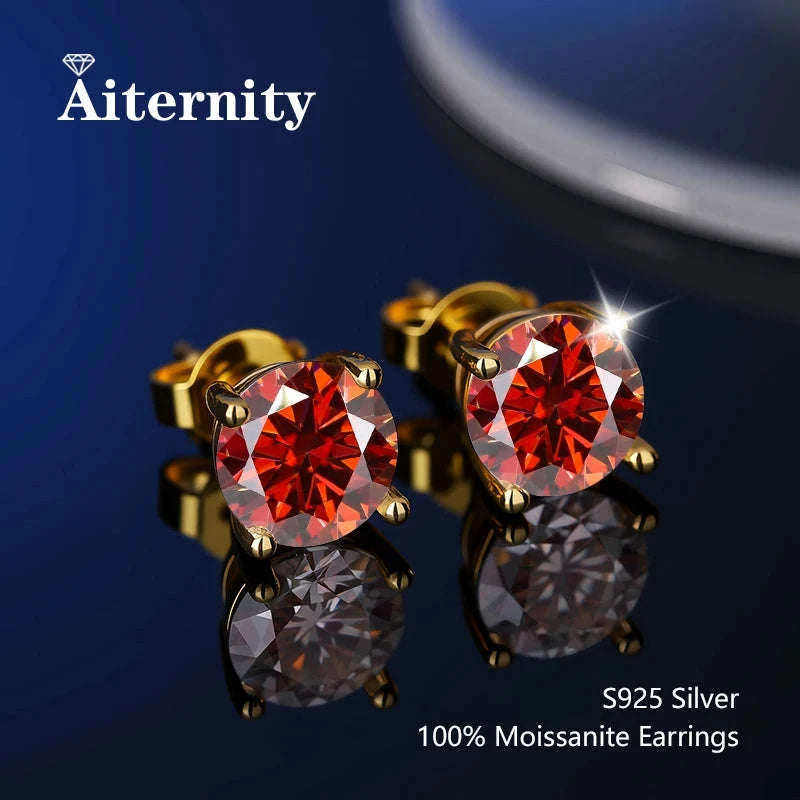 D Color Moissanite Stud Earrings in 925 Sterling Silver VVS1-6 Prong Yellow / 1ct(6.5mm)x 2pcs-box