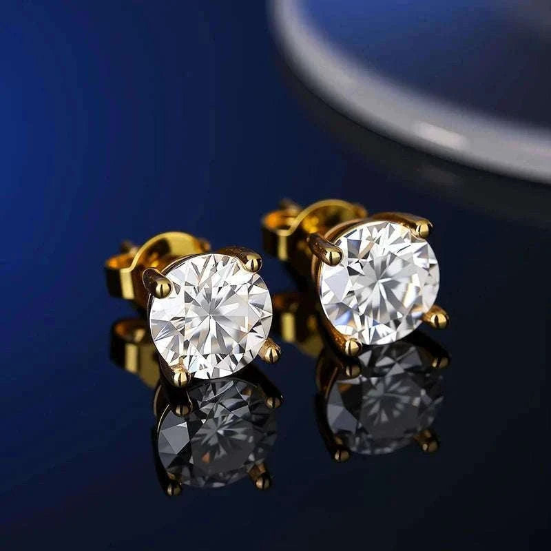 D Color Moissanite Stud Earrings in 925 Sterling Silver VVS1-6 Prong Yellow / 1ct(6.5mm)x 2pcs-box