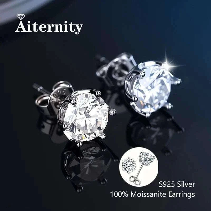 D Color Moissanite Stud Earrings in 925 Sterling Silver VVS1-6 Prong Yellow / 1ct(6.5mm)x 2pcs-box