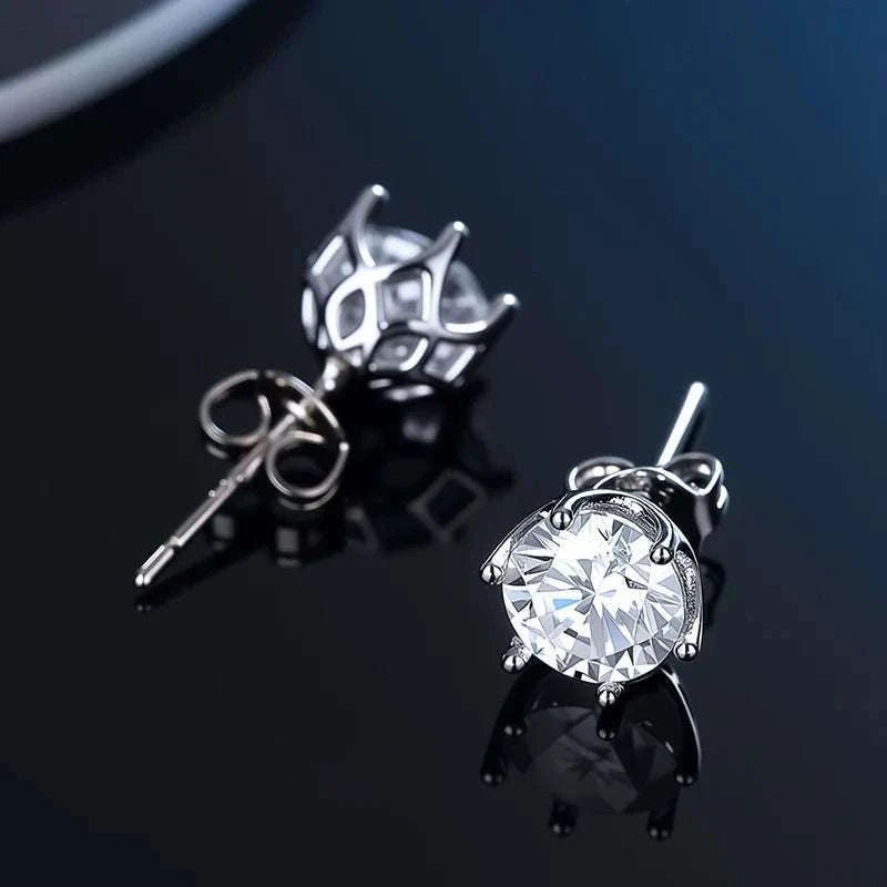 D Color Moissanite Stud Earrings in 925 Sterling Silver VVS1-6 Prong Yellow / 1ct(6.5mm)x 2pcs-box