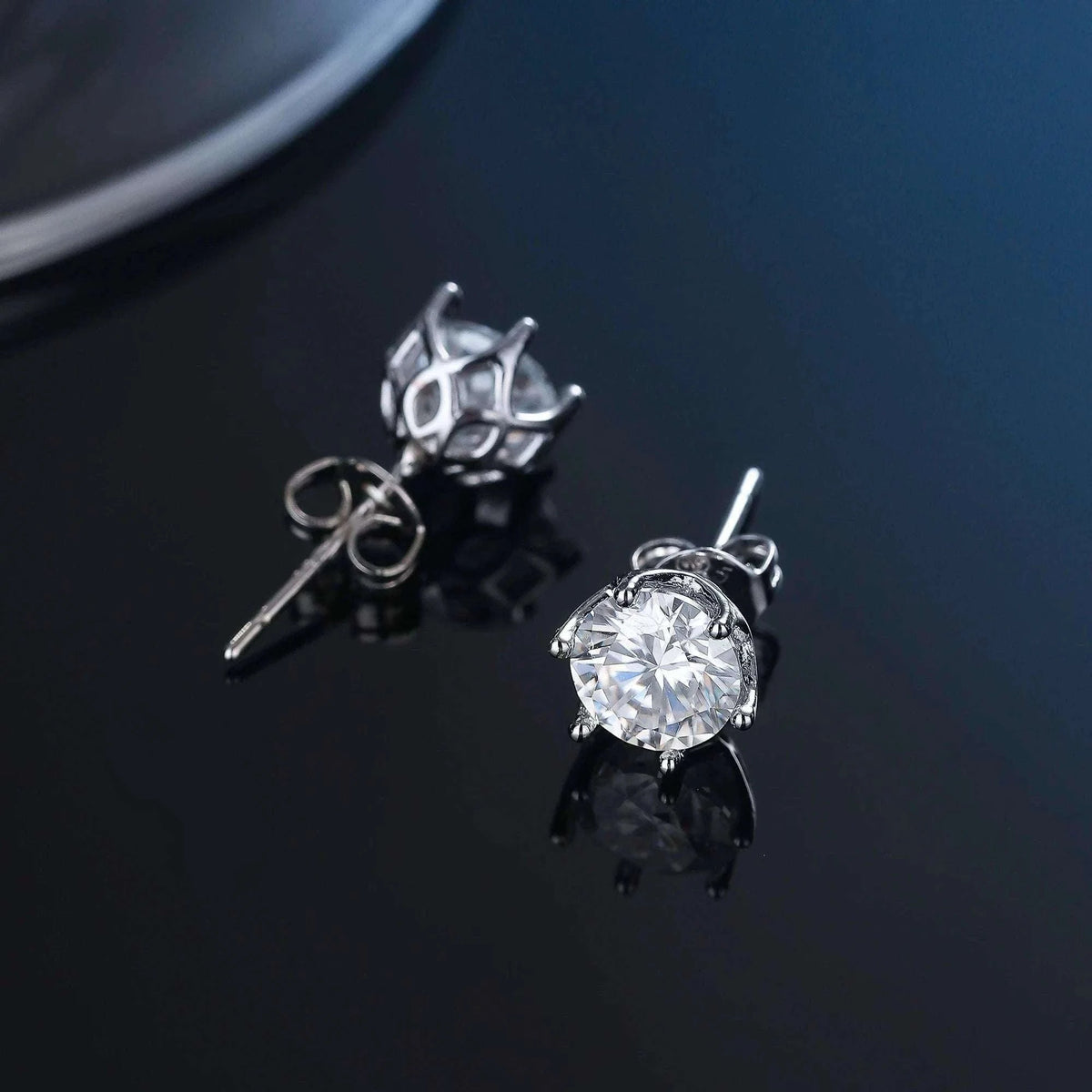 D Color Moissanite Stud Earrings in 925 Sterling Silver VVS1-6 Prong Yellow / 1ct(6.5mm)x 2pcs-box
