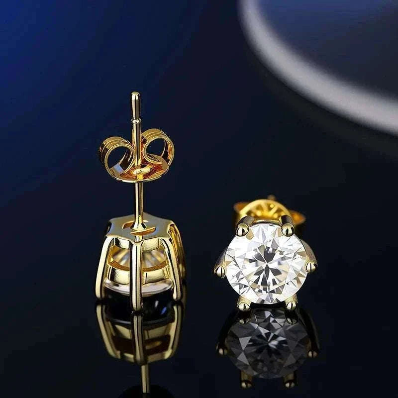 D Color Moissanite Stud Earrings in 925 Sterling Silver VVS1-6 Prong Yellow / 1ct(6.5mm)x 2pcs-box