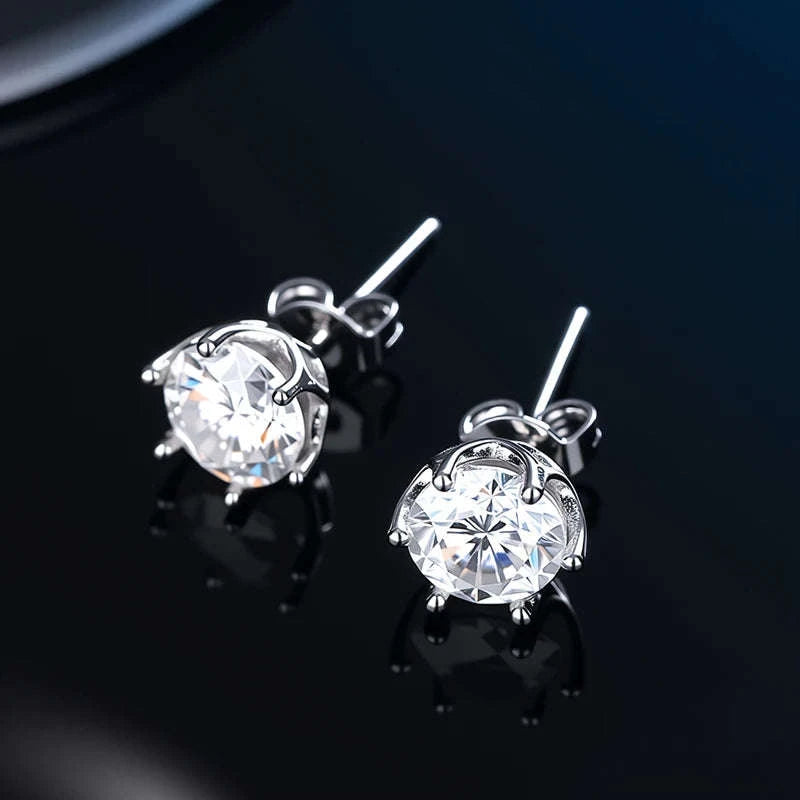 D Color Moissanite Stud Earrings in 925 Sterling Silver VVS1-6 Prong Yellow / 1ct(6.5mm)x 2pcs-box