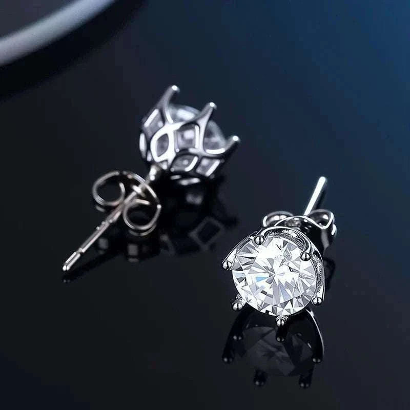 D Color Moissanite Stud Earrings in 925 Sterling Silver VVS1-6 Prong Yellow / 1ct(6.5mm)x 2pcs-box