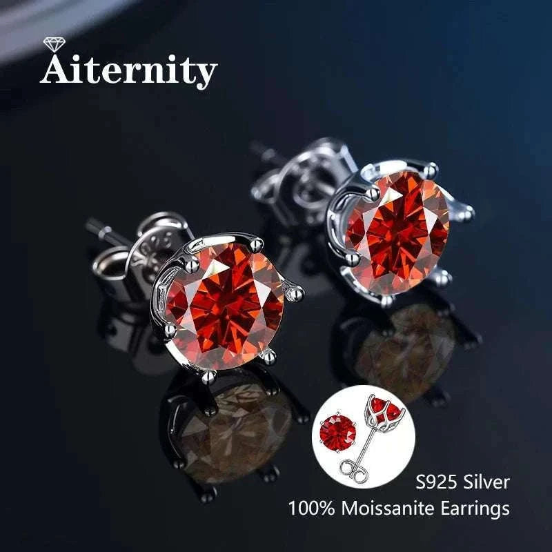 D Color Moissanite Stud Earrings in 925 Sterling Silver VVS1-6 Prong Yellow / 1ct(6.5mm)x 2pcs-box