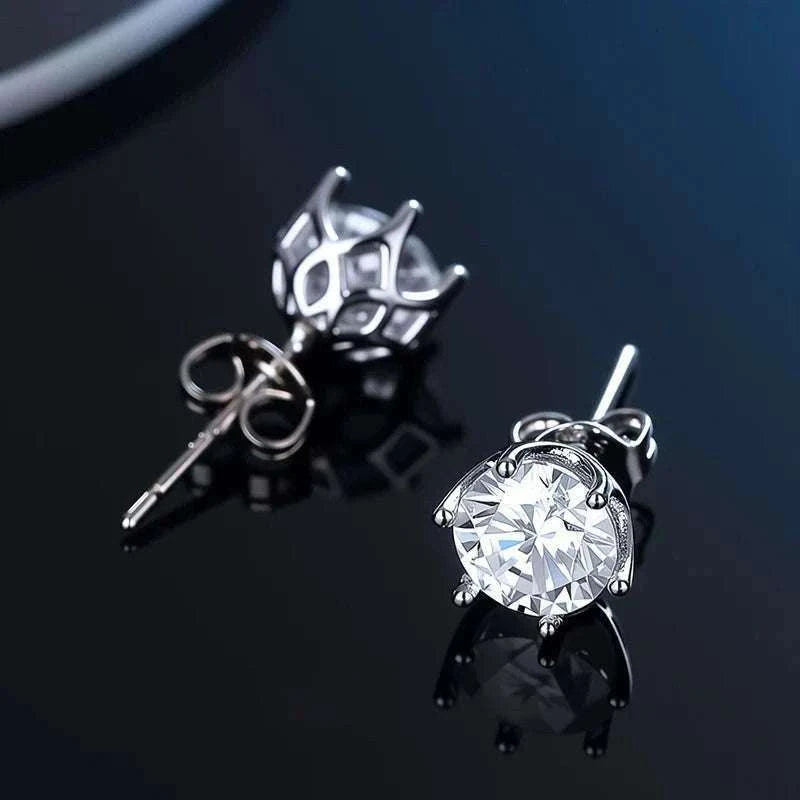 D Color Moissanite Stud Earrings in 925 Sterling Silver VVS1-6 Prong Yellow / 1ct(6.5mm)x 2pcs-box