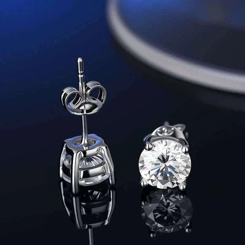 D Color Moissanite Stud Earrings in 925 Sterling Silver VVS1-6 Prong Yellow / 1ct(6.5mm)x 2pcs-box