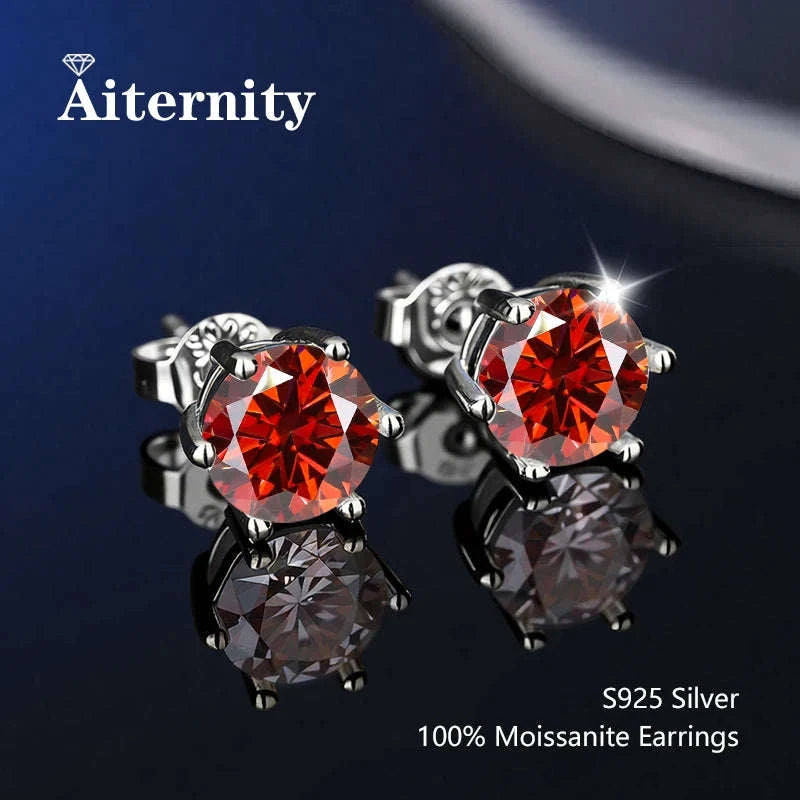 D Color Moissanite Stud Earrings in 925 Sterling Silver VVS1-6 Prong Yellow / 1ct(6.5mm)x 2pcs-box