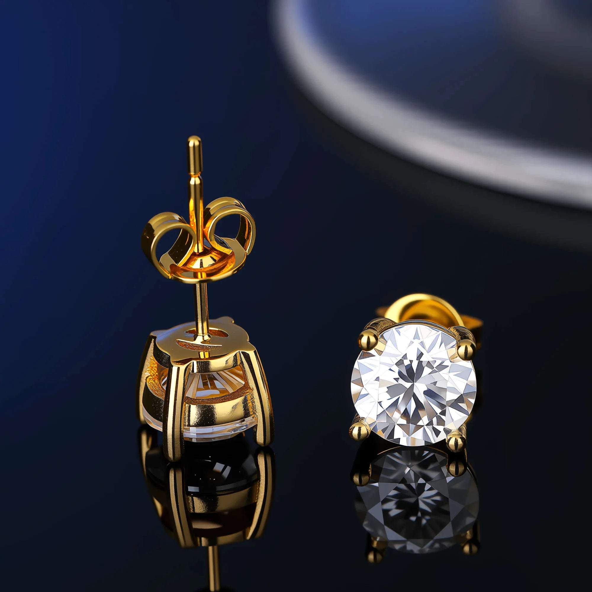 D Color Moissanite Stud Earrings in 925 Sterling Silver VVS1-6 Prong Yellow / 1ct(6.5mm)x 2pcs-box