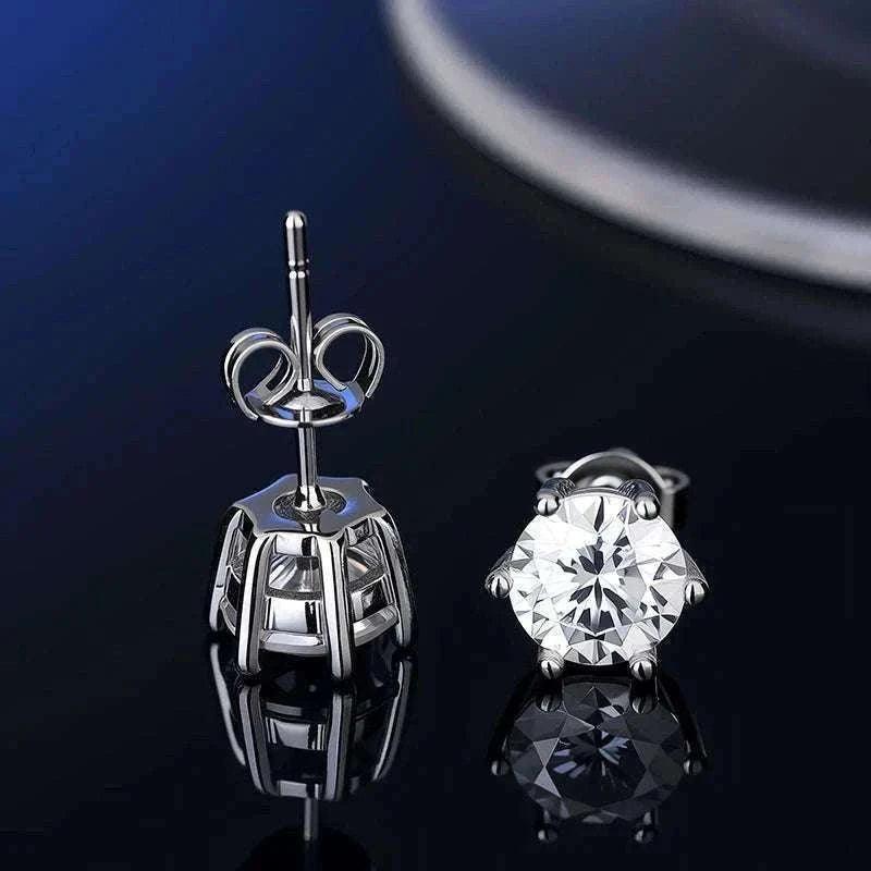 D Color Moissanite Stud Earrings in 925 Sterling Silver VVS1-6 Prong Yellow / 1ct(6.5mm)x 2pcs-box