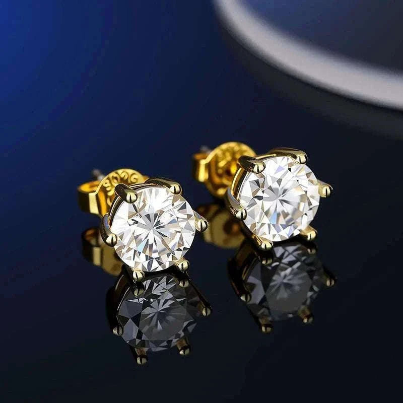 D Color Moissanite Stud Earrings in 925 Sterling Silver VVS1-6 Prong Yellow / 1ct(6.5mm)x 2pcs-box
