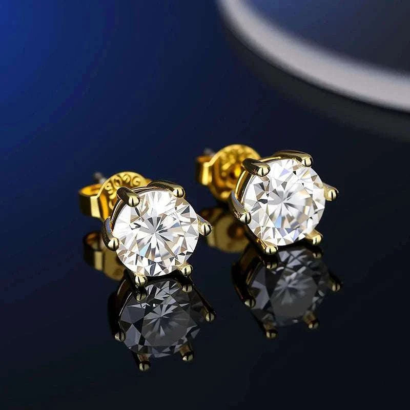 D Color Moissanite Stud Earrings in 925 Sterling Silver VVS1-6 Prong Yellow / 1ct(6.5mm)x 2pcs-box