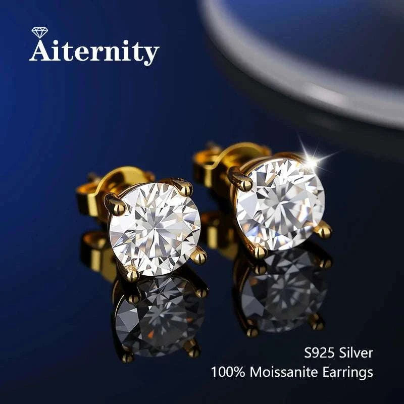 D Color Moissanite Stud Earrings in 925 Sterling Silver VVS1-6 Prong Yellow / 1ct(6.5mm)x 2pcs-box