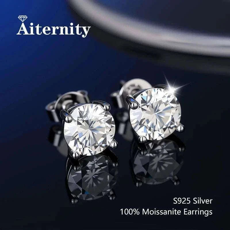 D Color Moissanite Stud Earrings in 925 Sterling Silver VVS1-6 Prong Yellow / 1ct(6.5mm)x 2pcs-box