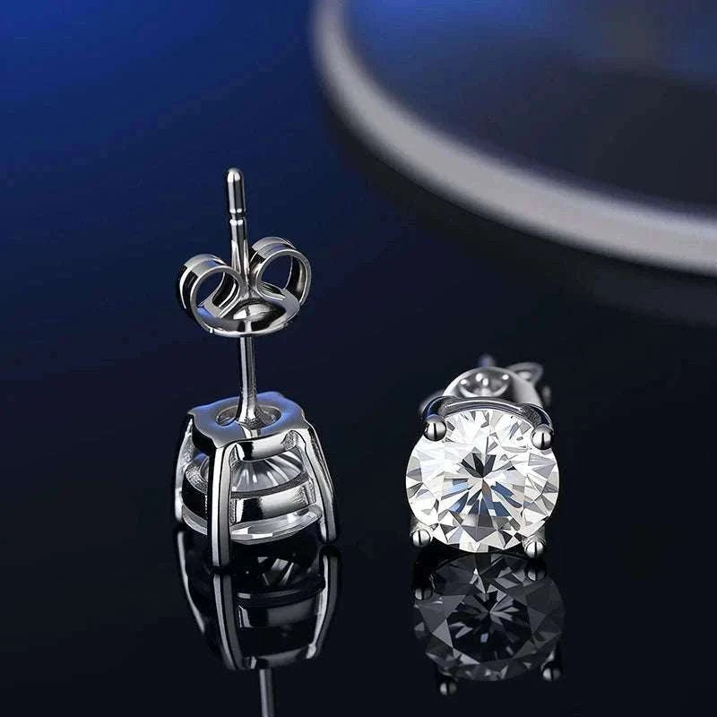 D Color Moissanite Stud Earrings in 925 Sterling Silver VVS1-6 Prong Yellow / 1ct(6.5mm)x 2pcs-box