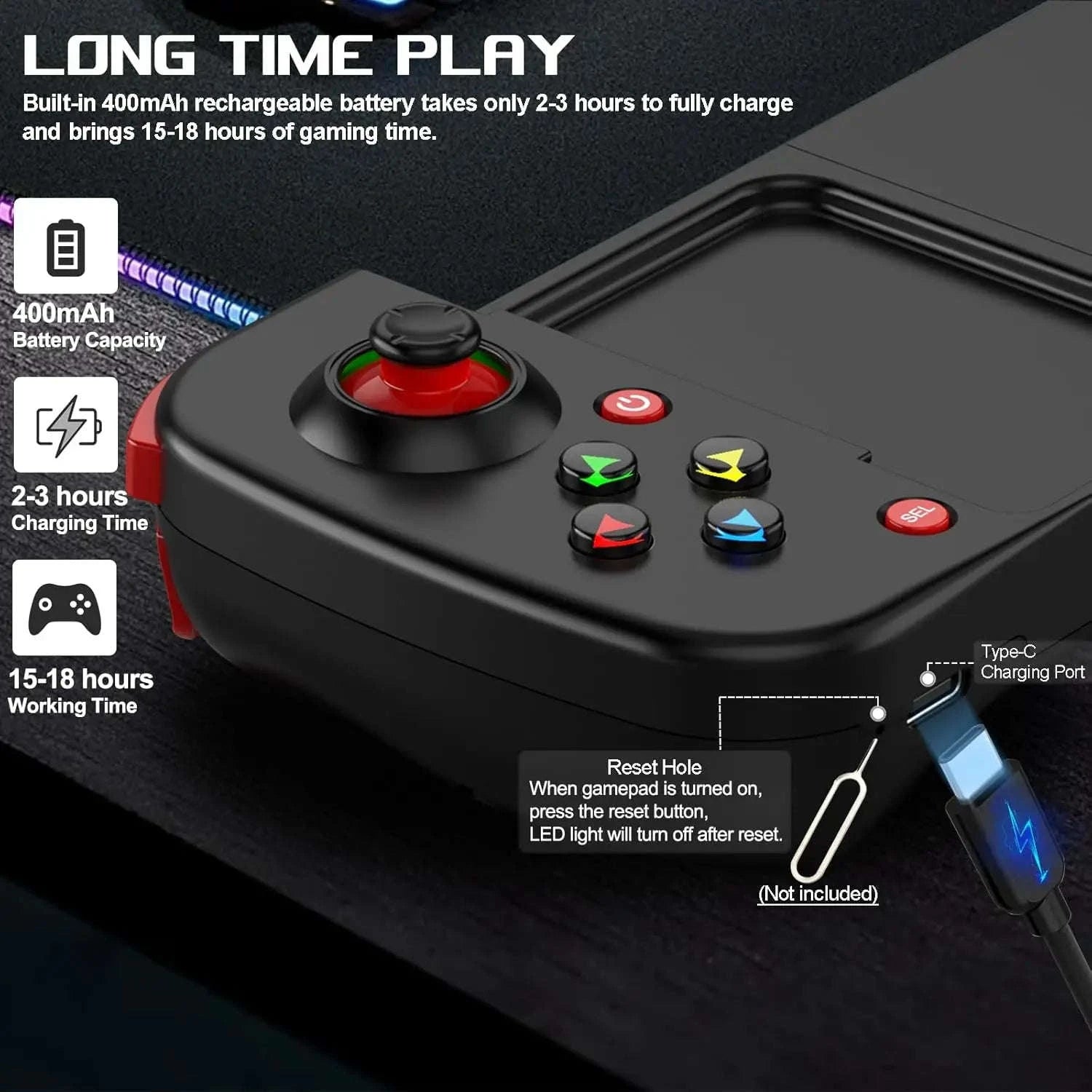 D3 Retractable Wireless Game Controller for Phone, Switch, PS3, PS4, PC-black / United States