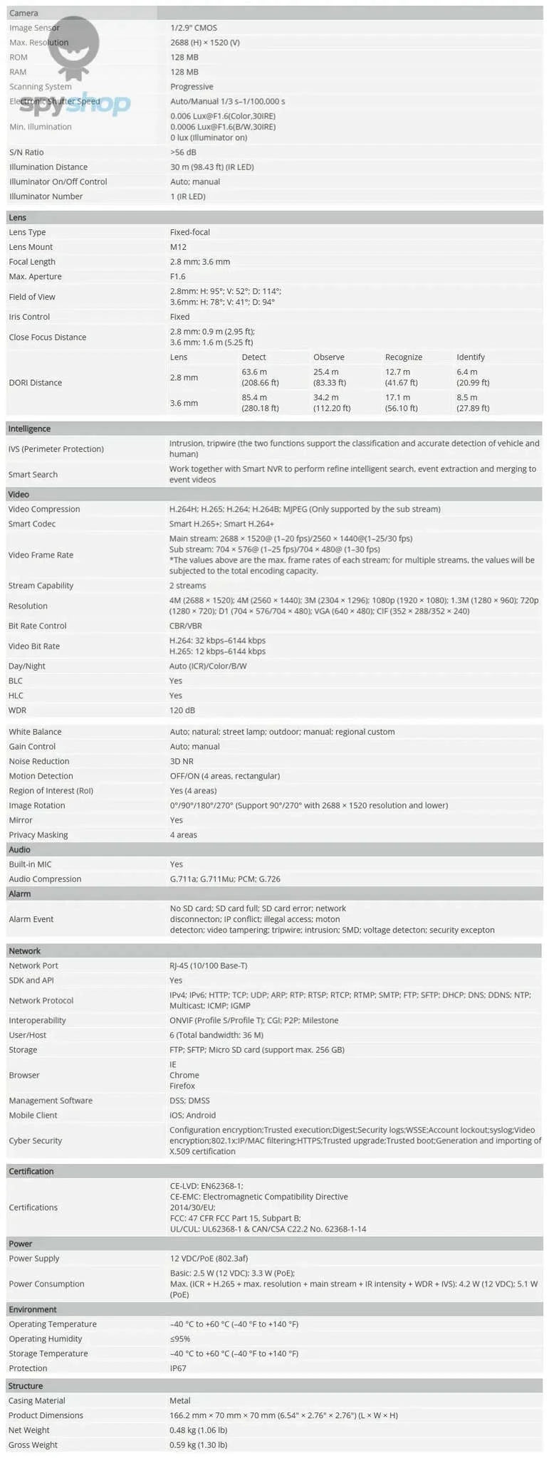 Dahua IPC-HFW2441S-S WizSense Bullet Camera – 4MP PoE, IR30M, Outdoor Security-2.8mm / CHINA