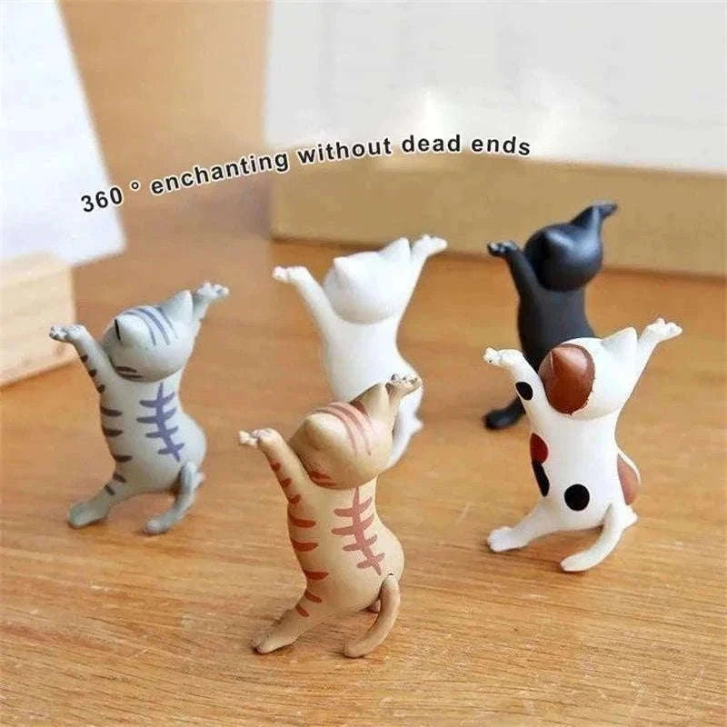 Dancing Cat Figure Decoration Set, 5-Piece PVC Mini Cats-5PCs