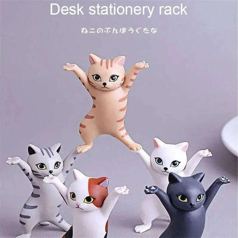Dancing Cat Figure Decoration Set, 5-Piece PVC Mini Cats-5PCs