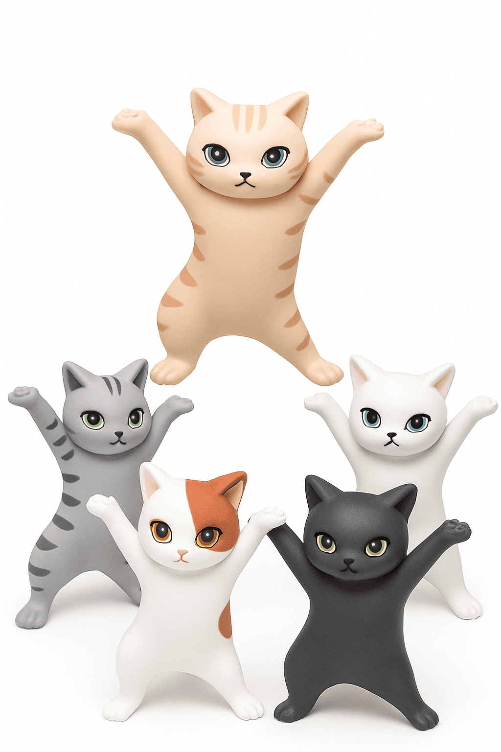 Dancing Cat Figure Decoration Set, 5-Piece PVC Mini Cats-5PCs