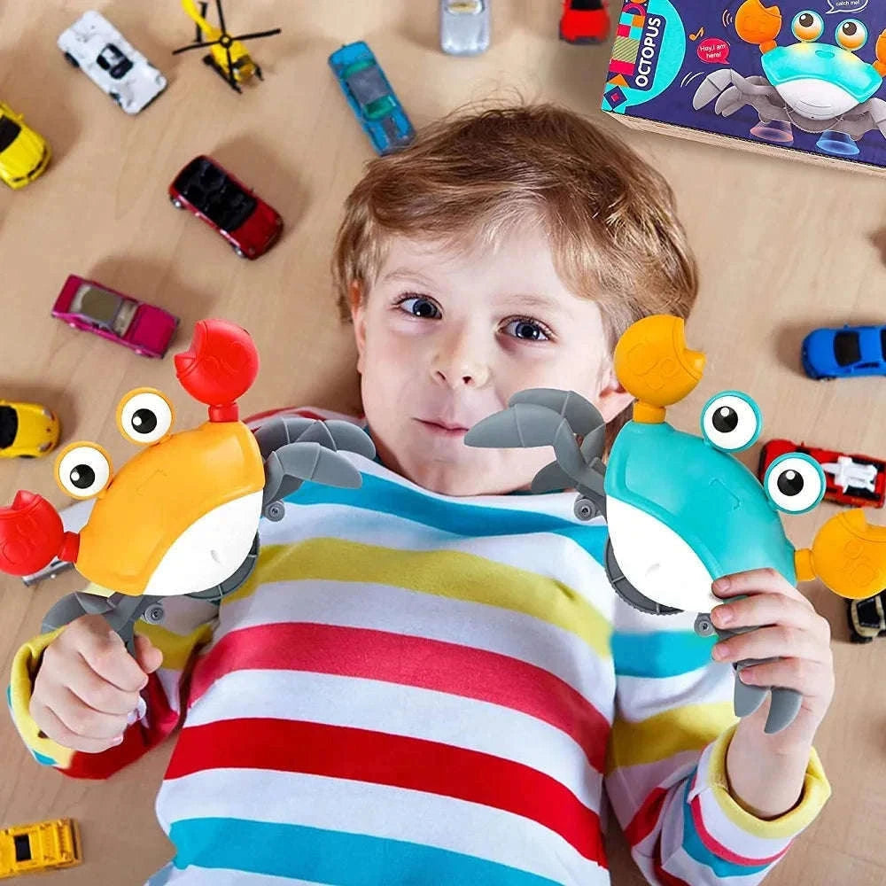 Dancing Crab Run Away Toy for Babies with Lights and Music-Blue