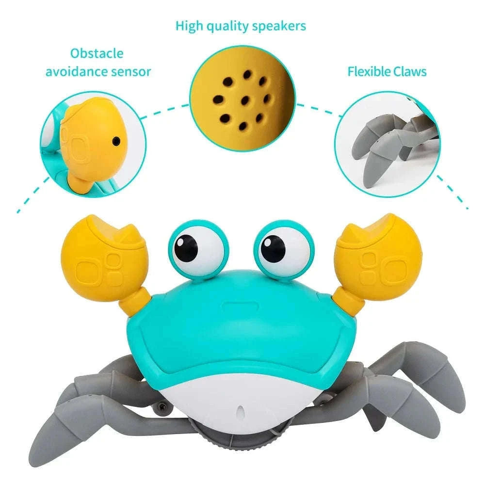 Dancing Crab Run Away Toy for Babies with Lights and Music-Blue