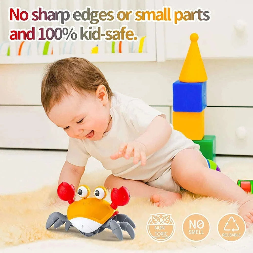 Dancing Crab Run Away Toy for Babies with Lights and Music-Blue