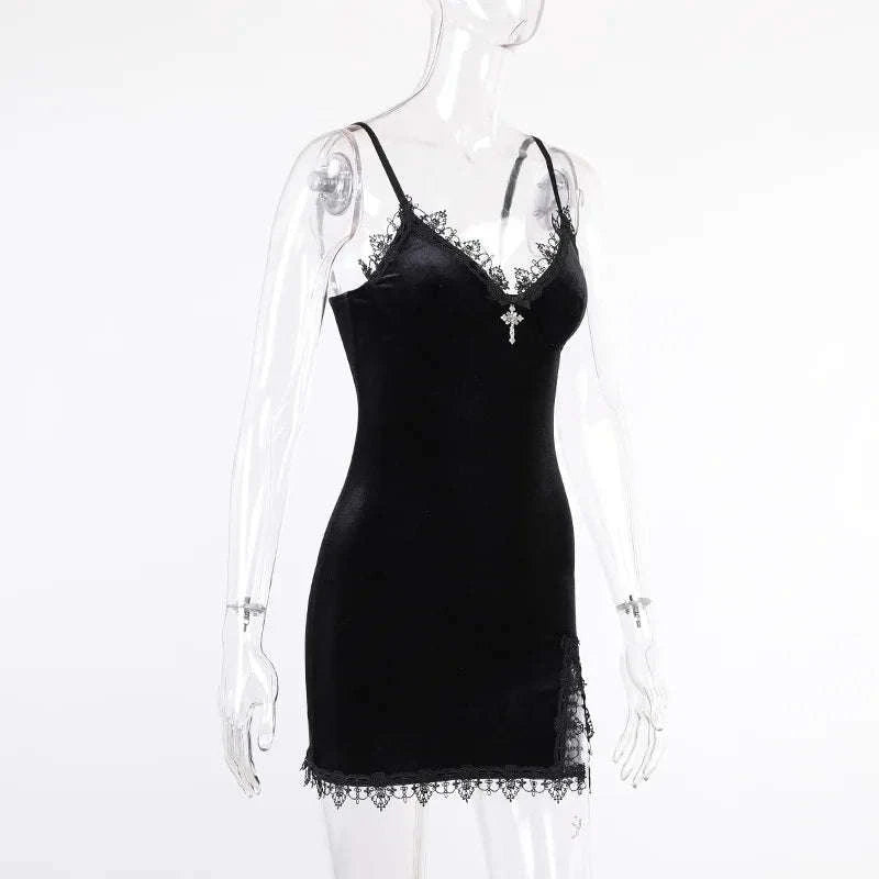 Dark Cross Black Mini Dress-black / S