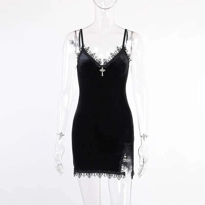 Dark Cross Black Mini Dress-black / S