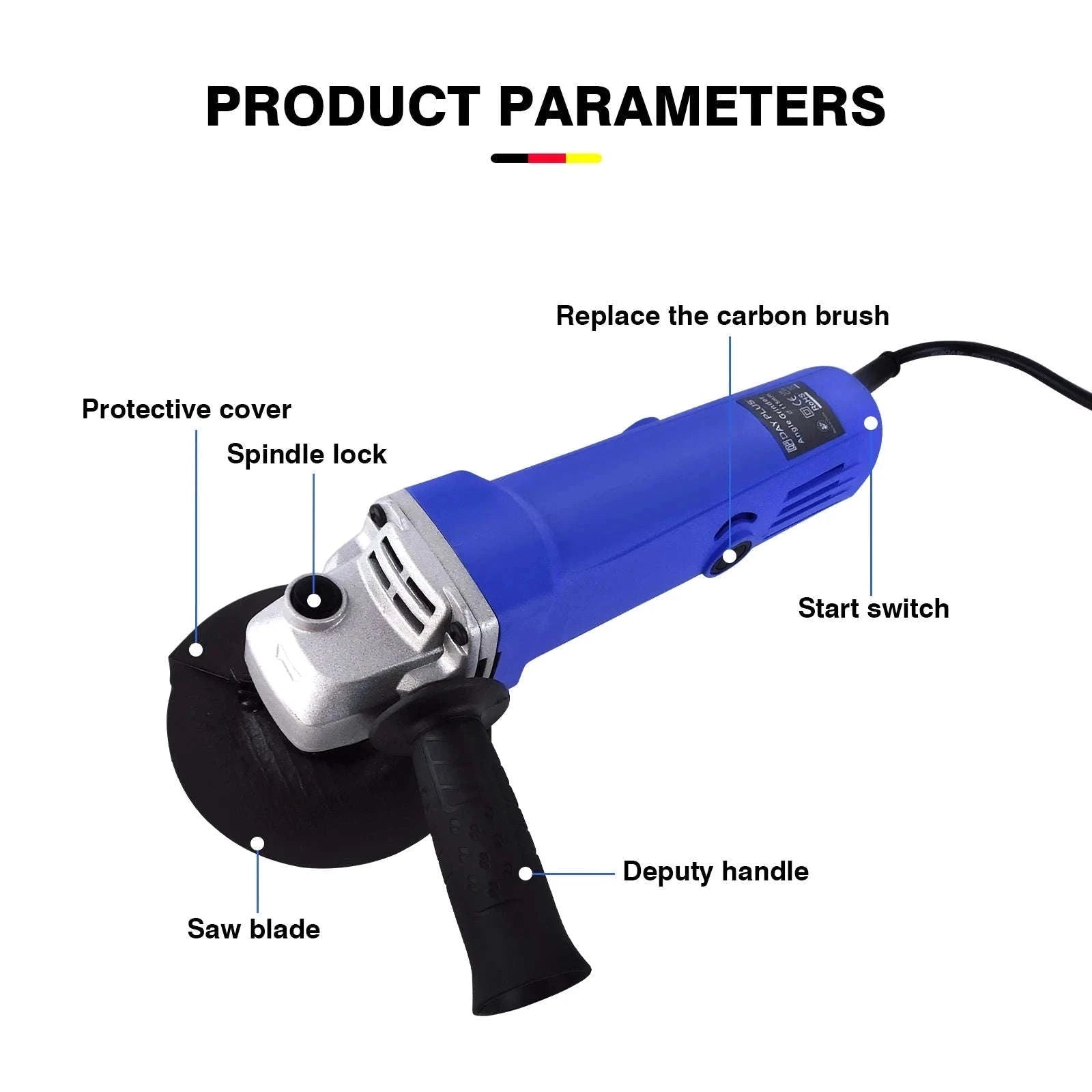 DayPlus 2000W 115mm Electric Angle Grinder-UNITED KINGDOM