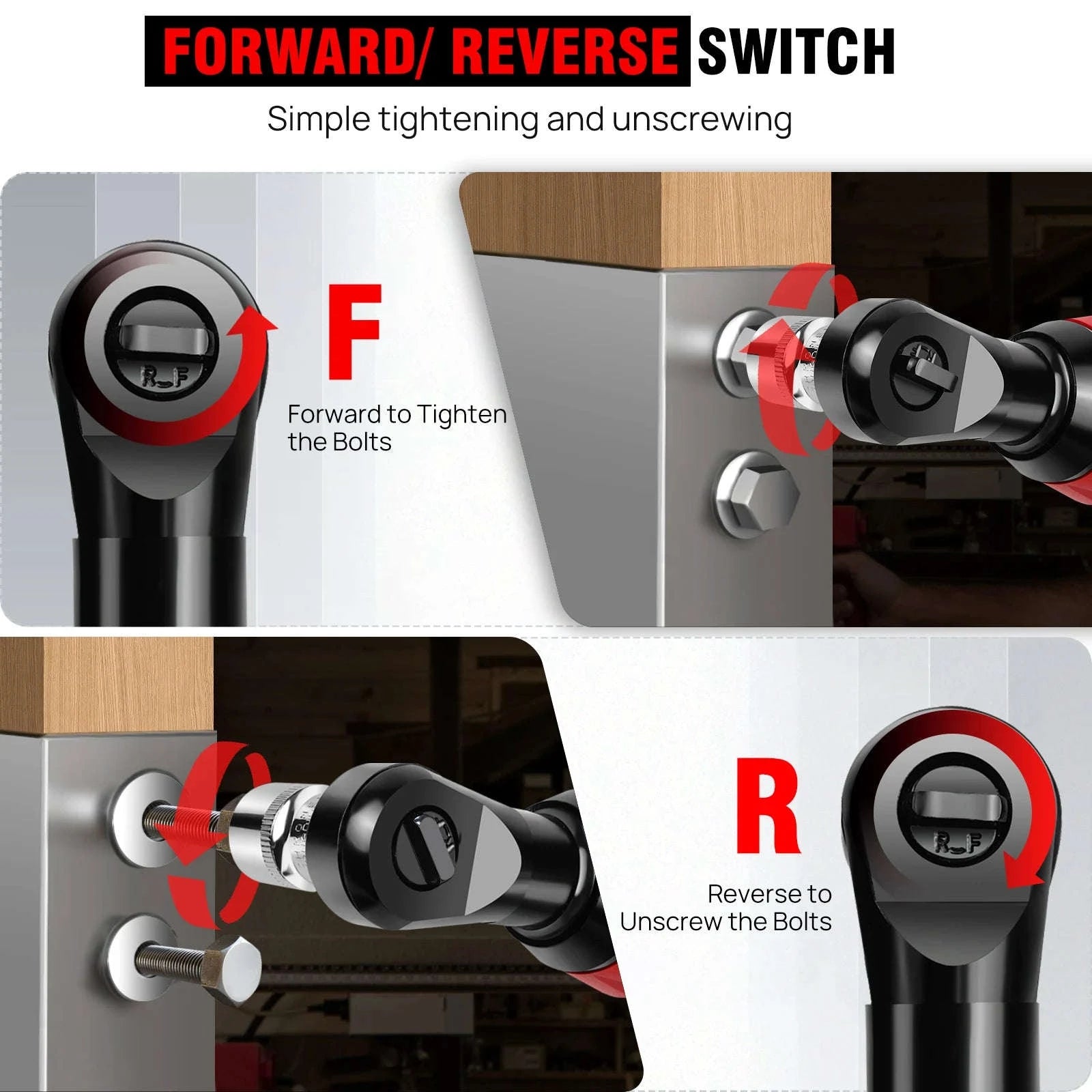 DayPlus 200Nm 3/8" Cordless Electric Ratchet Wrench with 90° Angle Head-Red / GERMANY