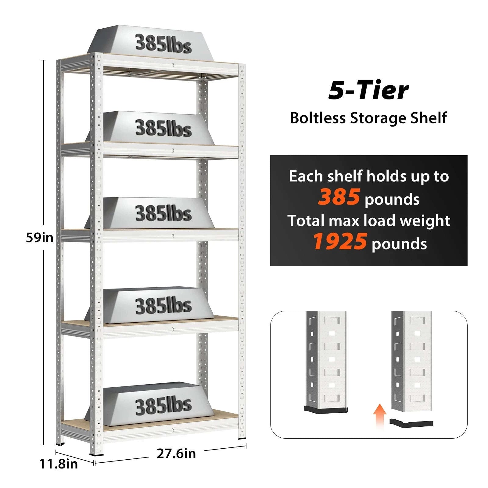 DayPlus 5‑Tier Boltless Garage Shelving Unit-150 x 70 x 30 cm / UNITED KINGDOM