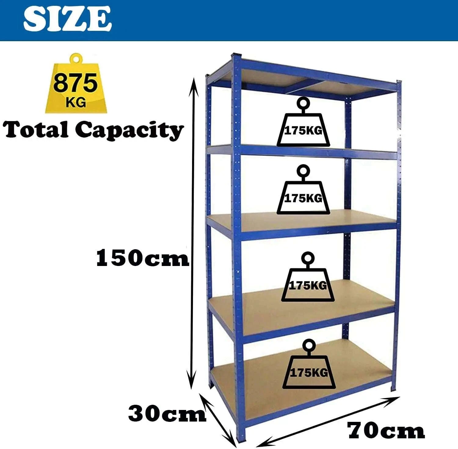DayPlus 5‑Tier Boltless Garage Shelving Unit-150 x 70 x 30 cm / UNITED KINGDOM