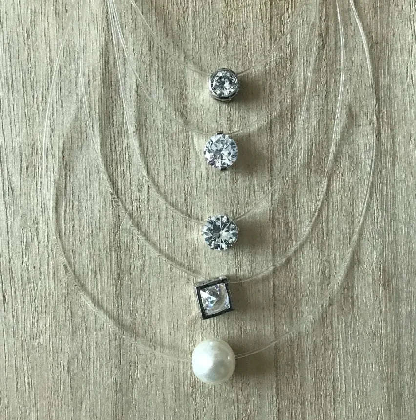 Dazzling Zircon Floating Necklace-6 claw