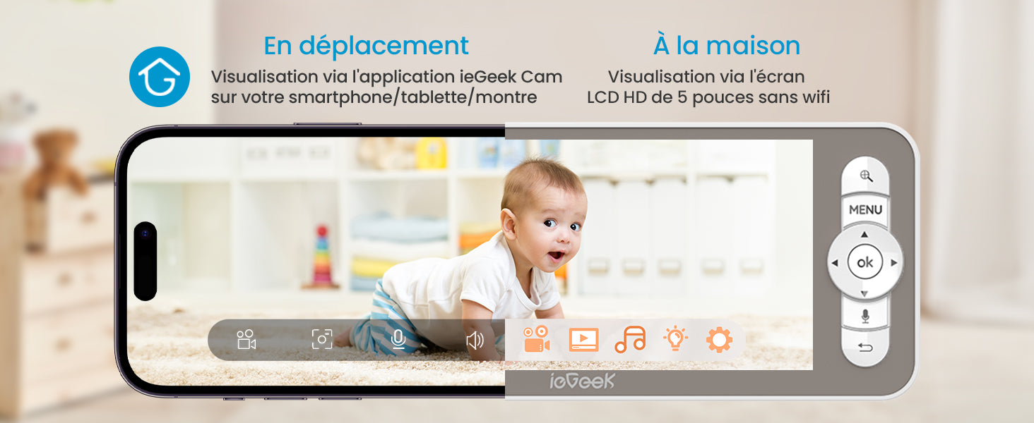 ieGeek 5 Inch Baby Monitor with 2 Cameras, 2K/3MP