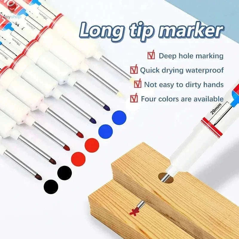 Deep Hole Marker Pen Set with 20mm Extended Nib-2black 1red 1green