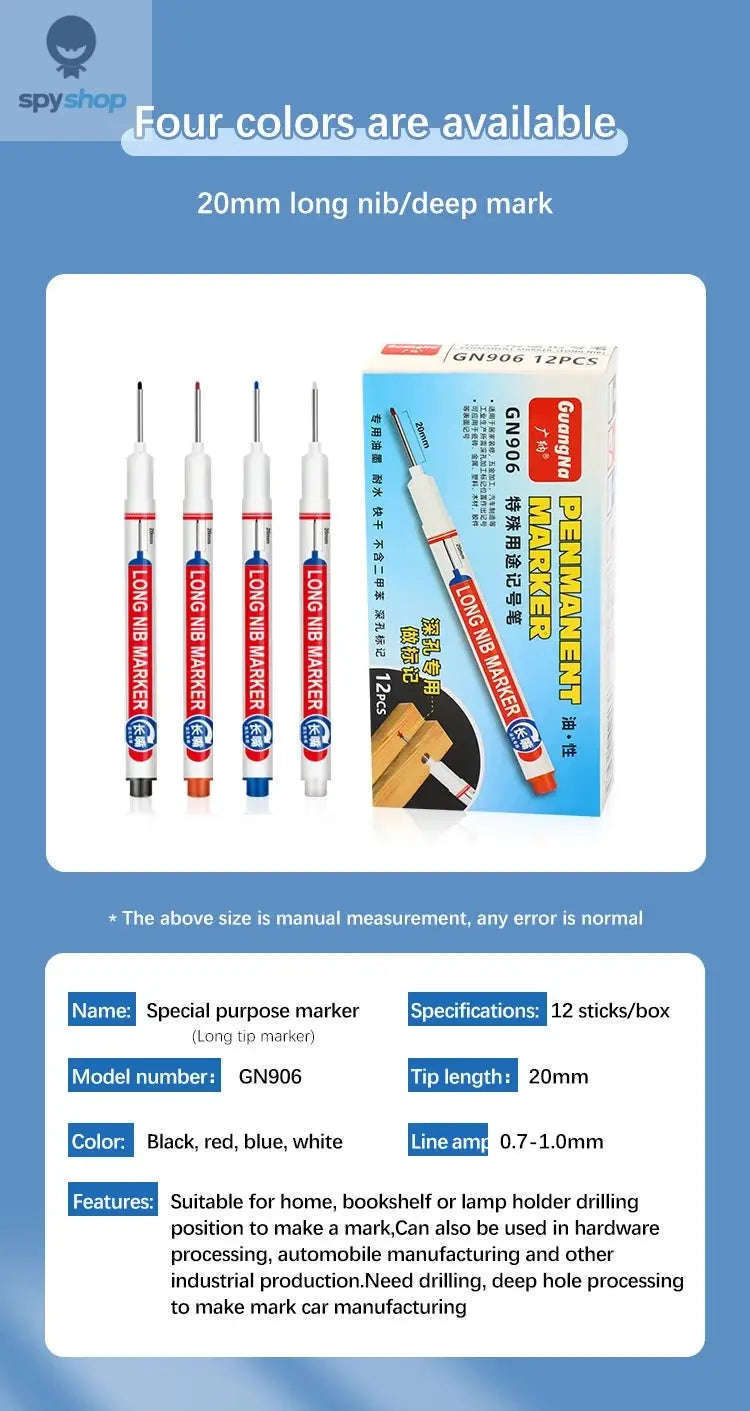 Deep Hole Marker Pen Set with 20mm Extended Nib-2black 1red 1green