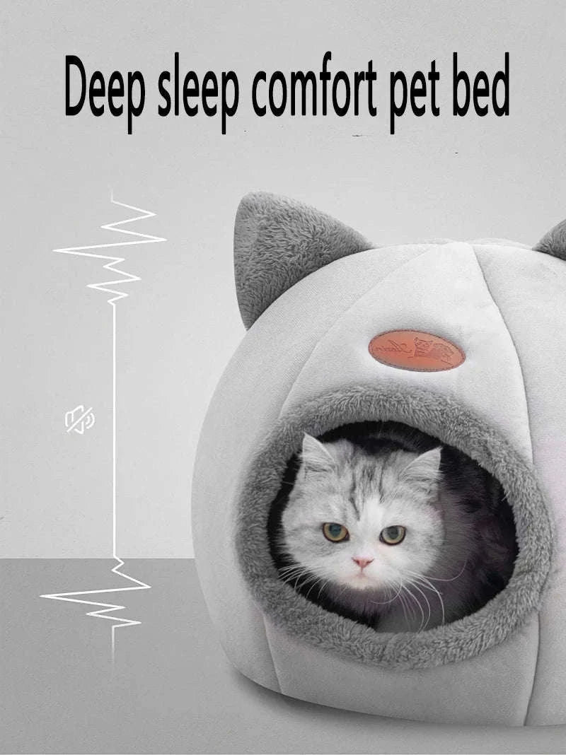 Deep Sleep Winter Cat Bed Cozy Cave Nest for Cats and Small Dogs-Light Grey / L 36x36x36cm