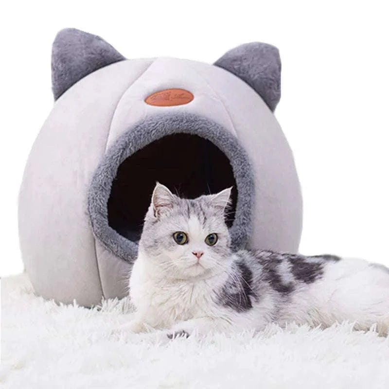Deep Sleep Winter Cat Bed Cozy Cave Nest for Cats and Small Dogs-Light Grey / L 36x36x36cm