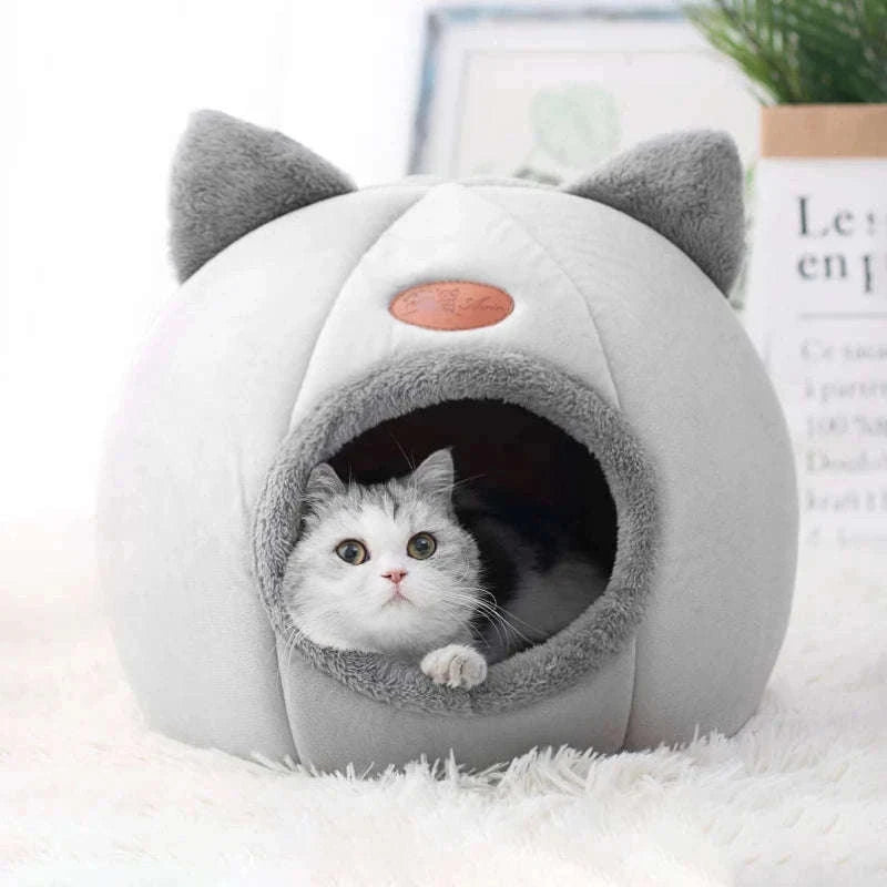 Deep Sleep Winter Cat Bed Cozy Cave Nest for Cats and Small Dogs-Light Grey / L 36x36x36cm